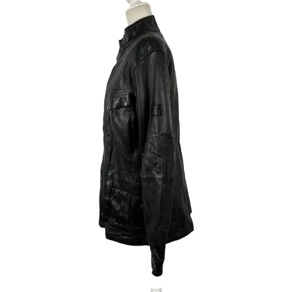 BARBOUR INTERNATIONAL MEN'S SADDLER BLACK LEATHER JACKET SIZE XL MLT0060BK31 - Picture 8 of 16